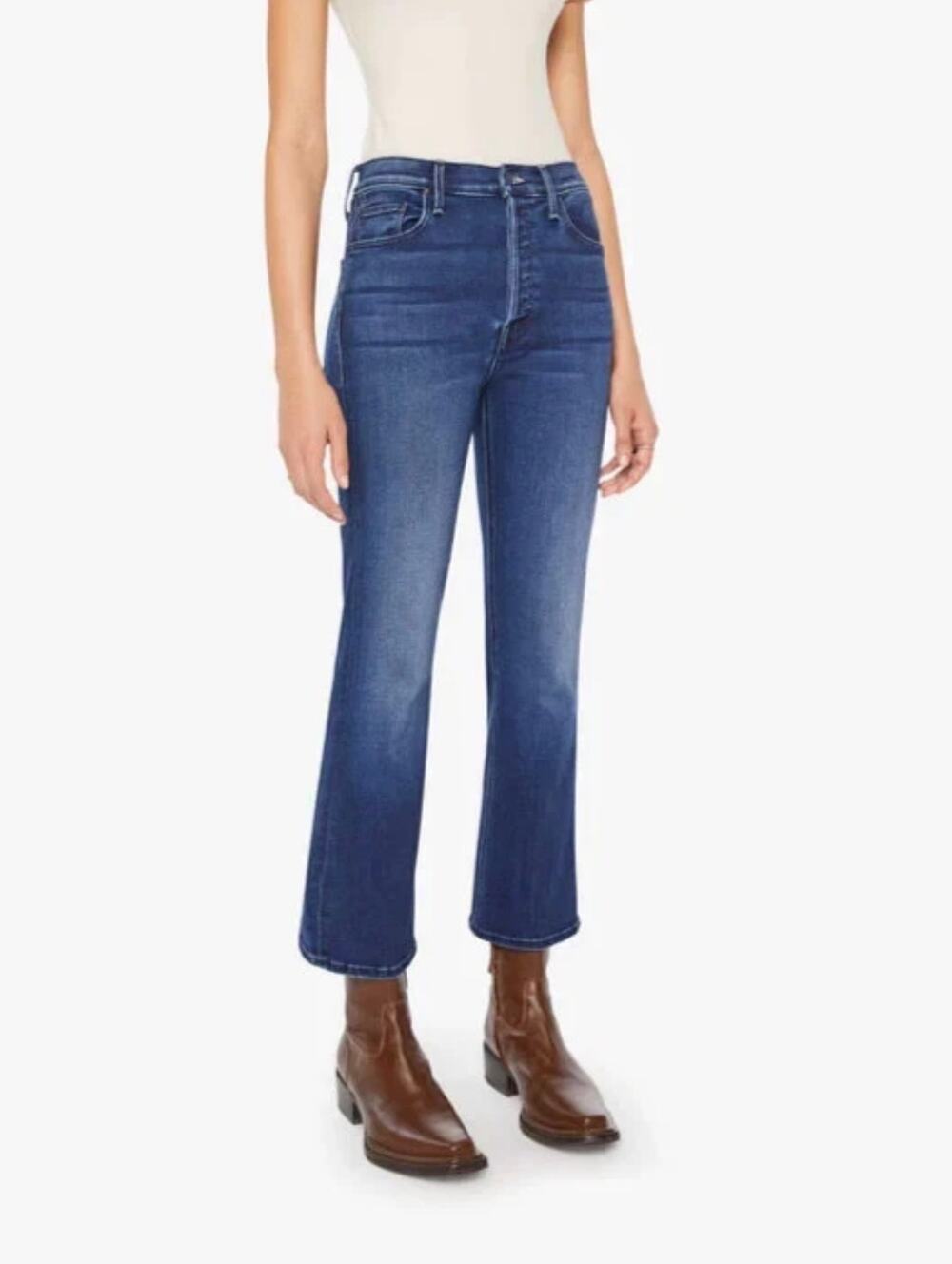 Mother Tripper Ankle Fray Jeans Womens 32 Blue Distressed Raw Hem Bohemian
